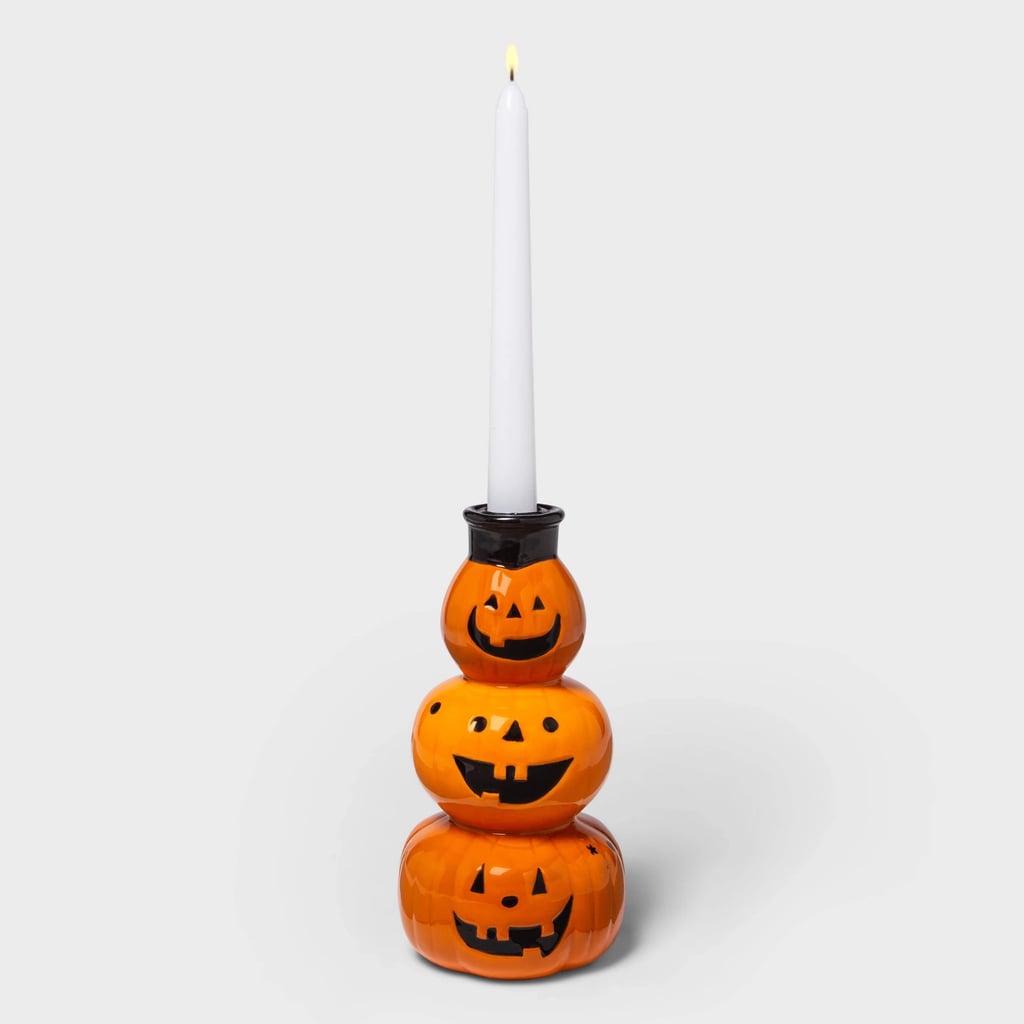 Ceramic Medium Orange Pumpkin Halloween Candle Holder