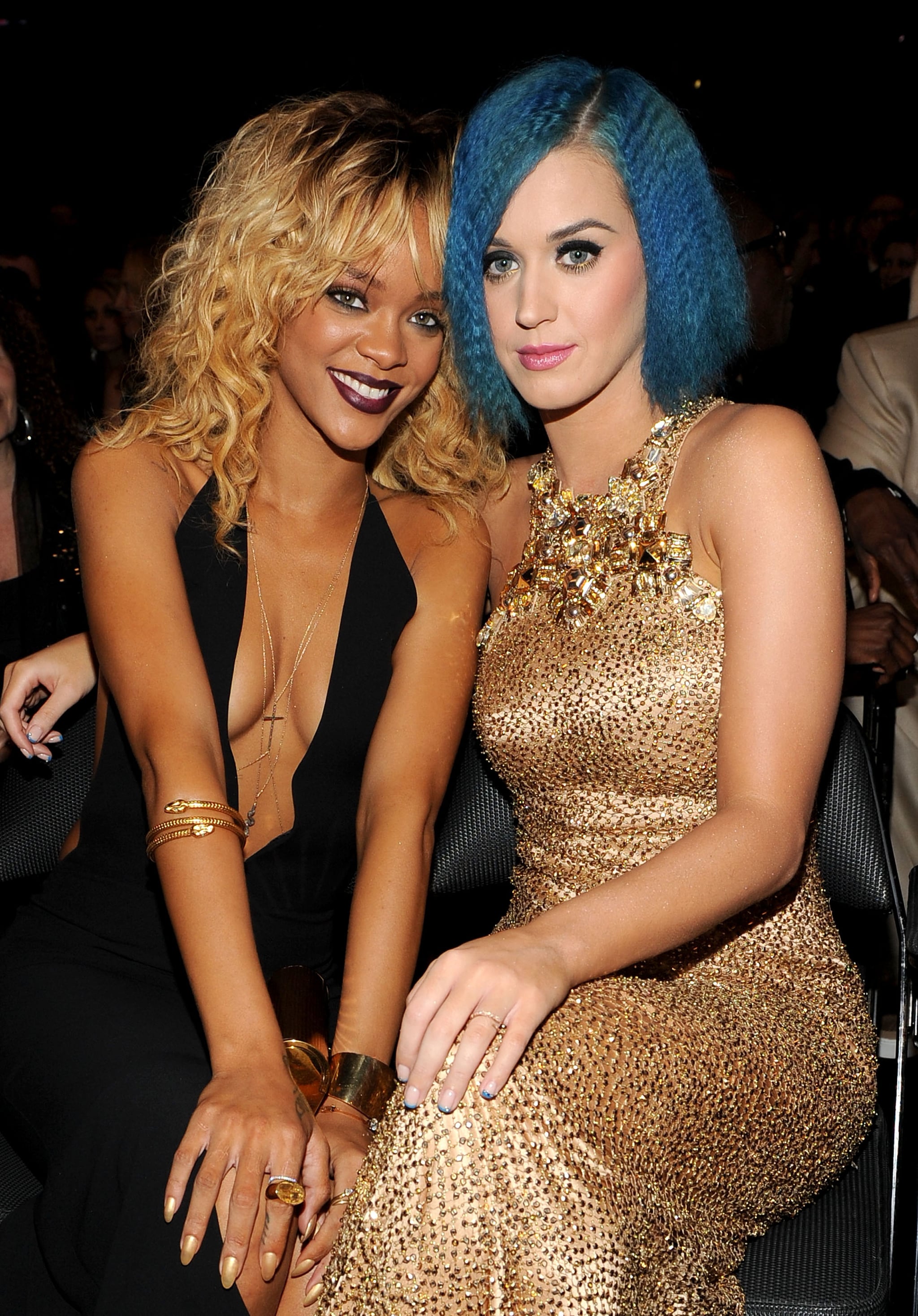 Best friends Rihanna and Katy Perry stayed close during the 2012 ceremony.