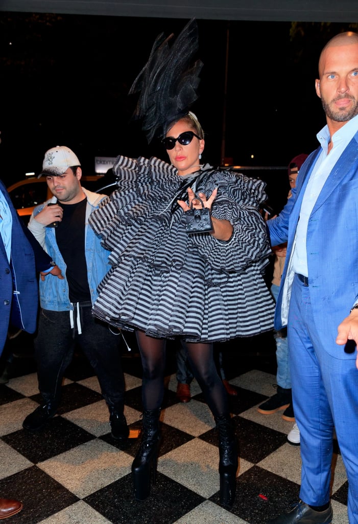 Lady Gaga Striped Minidress at Pre-Met Gala Dinner