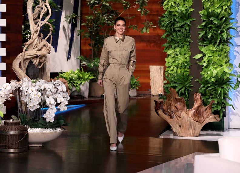 Kendall Jenner on The Ellen DeGeneres Show in a Tan Pantsuit and Pumps