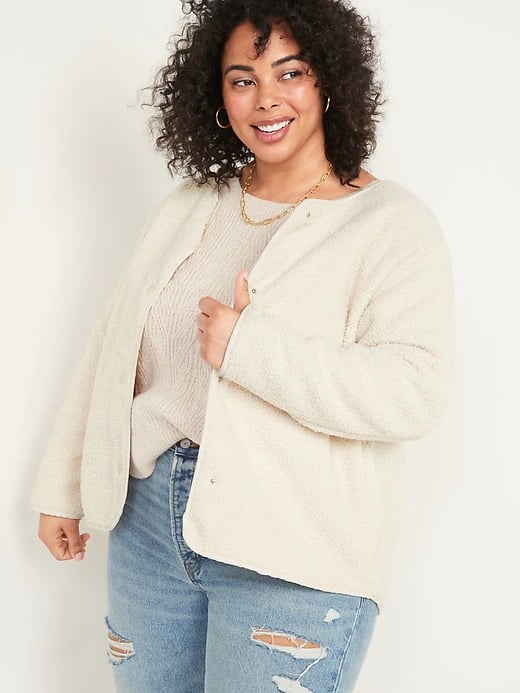 Old Navy Collarless Sherpa Jacket in Cosy Cashmere