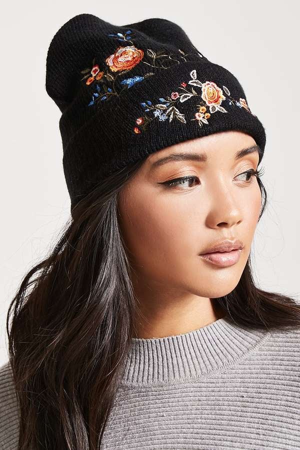 Forever 21 Floral Embroidered Beanie 