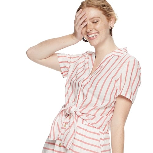 POPSUGAR Knot-Front Button-Down Shirt