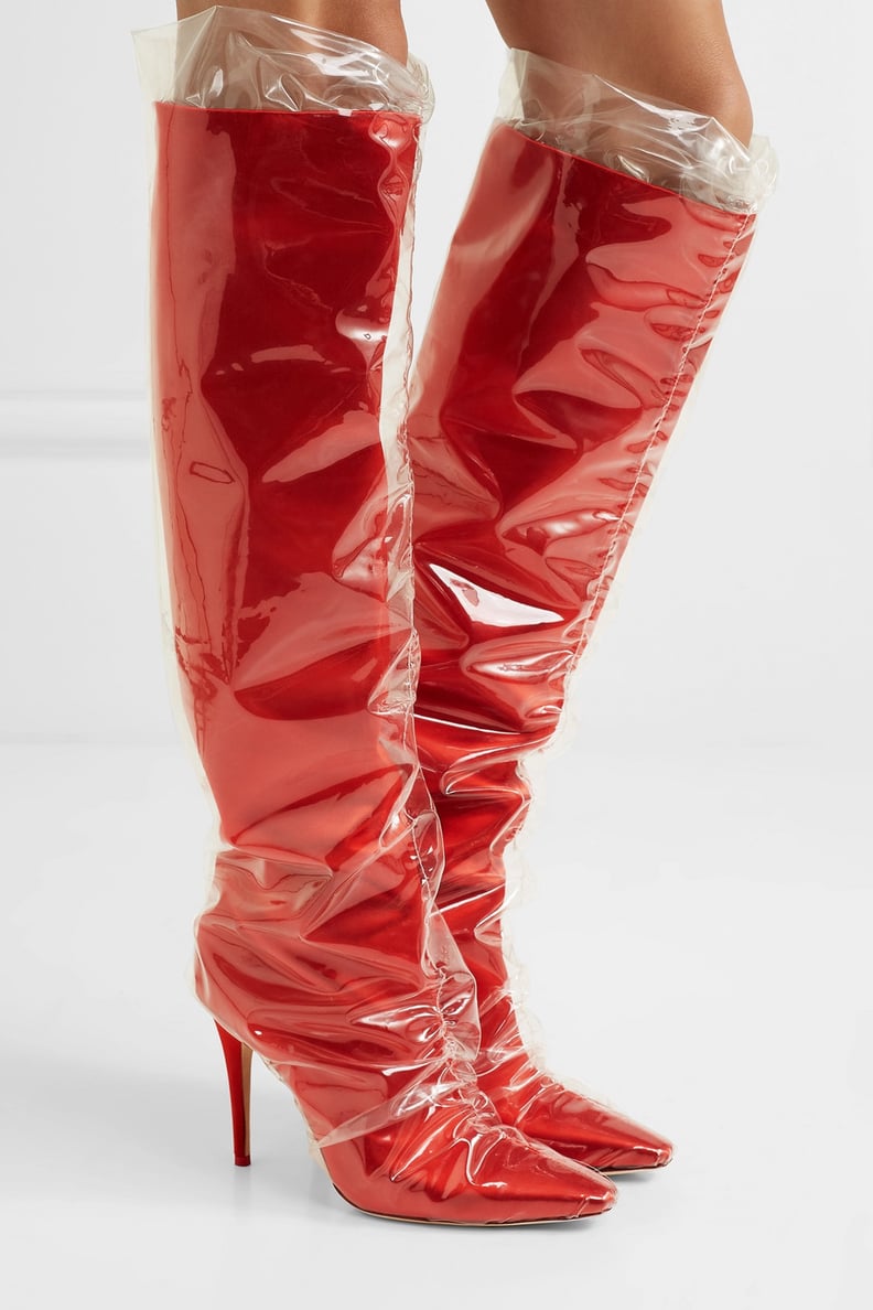 Off-White C/O Jimmy Choo Elisabeth 100 PVC-Wrapped Satin Knee Boots