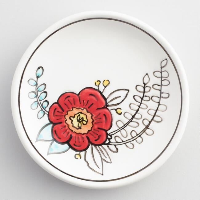 Painted Flower Ceramic Trinket Dish​