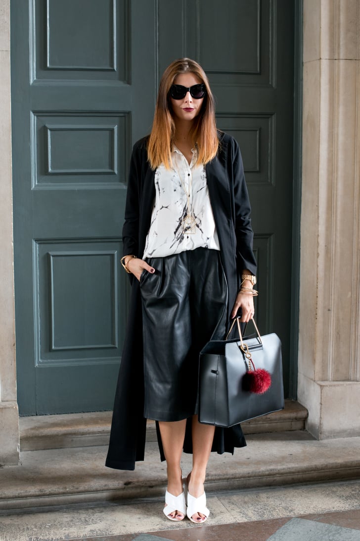 In Leather, With a Long Jacket | How to Wear Culottes | POPSUGAR ...