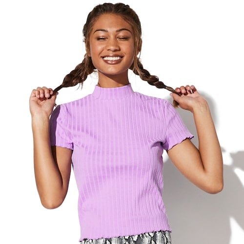 Vylette Ribbed Mock Neck Top