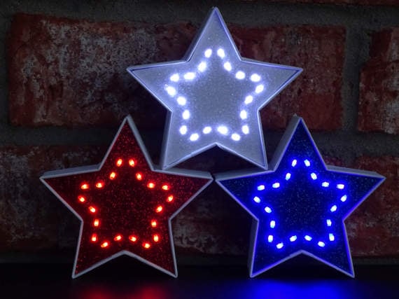 4th of July Red White & Blue Lighted Decorative Stars