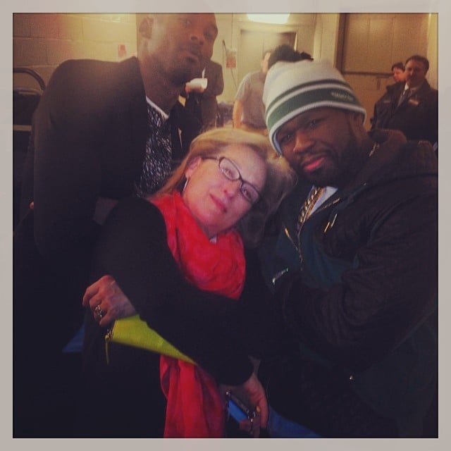 Things "got gangsta" for Meryl Streep when she met up with Kobe Bryant and 50 Cent at a NY Knicks game.
Source: Instagram user 50cent