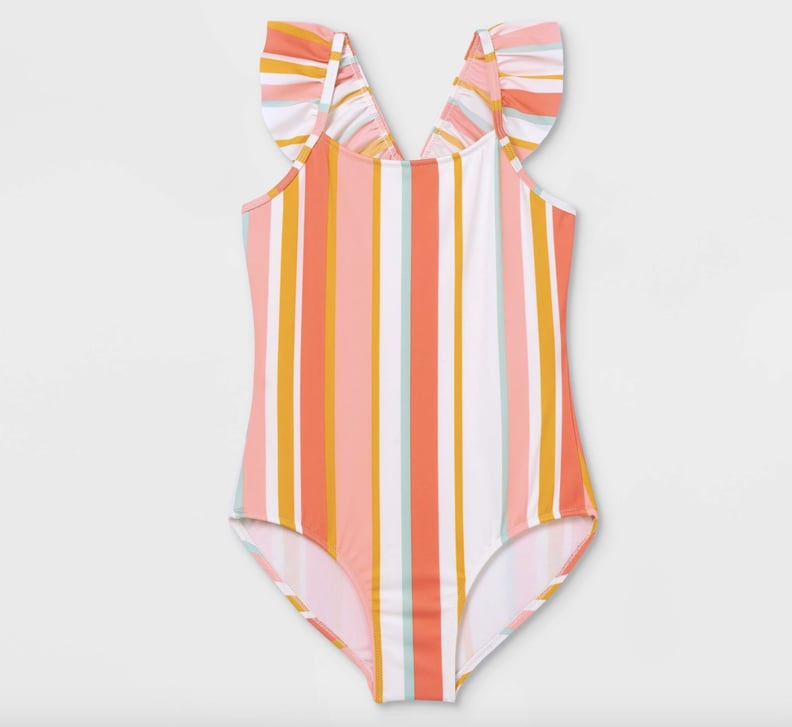 Cat & Jack Striped Ruffle Cabana One-Piece Swimsuit