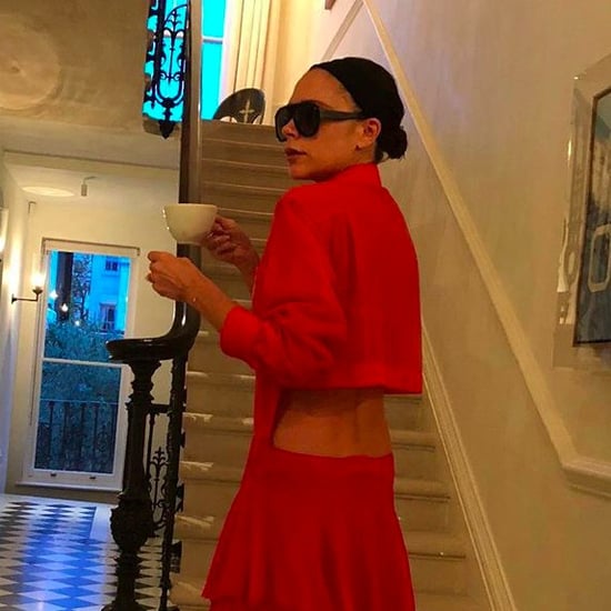 Victoria Beckham Wearing Red Dress With Cutout