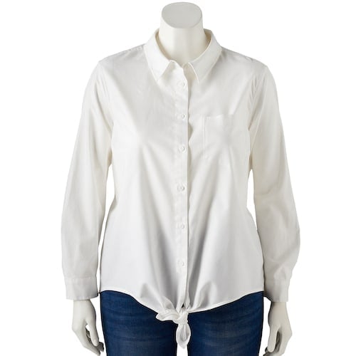 POPSUGAR Plus Size Tie-Front Button Up Shirt