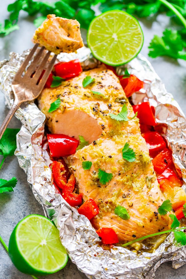 Foil Pack Lime Cilantro Salmon