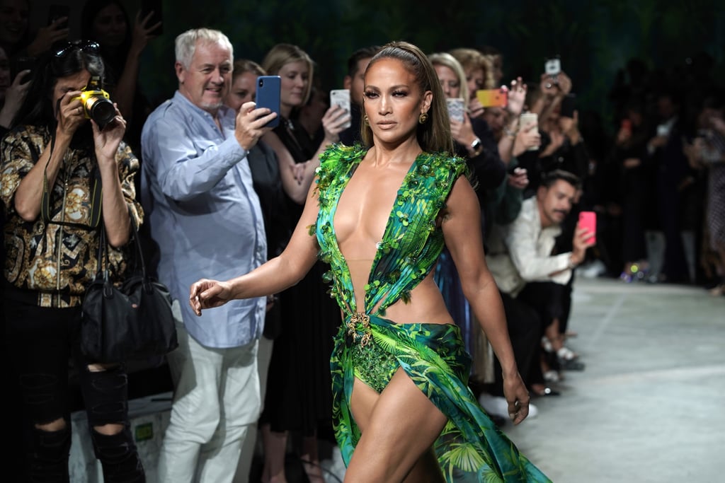 Jennifer Lopez Wore a New Green Dress on the Versace Runway