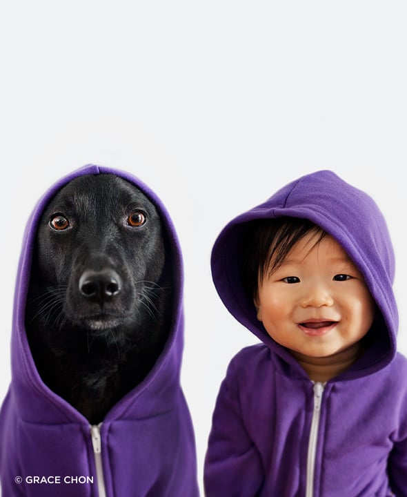 Dog and Baby Dress Up in Matching Outfits