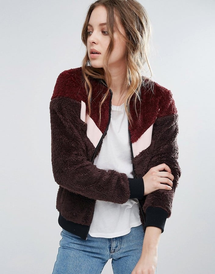 First & I Varsity Style Teddy Fur Bomber