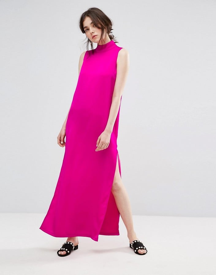Plain Studios Maxi Shift Dress With High Neck In Luxe Fabric