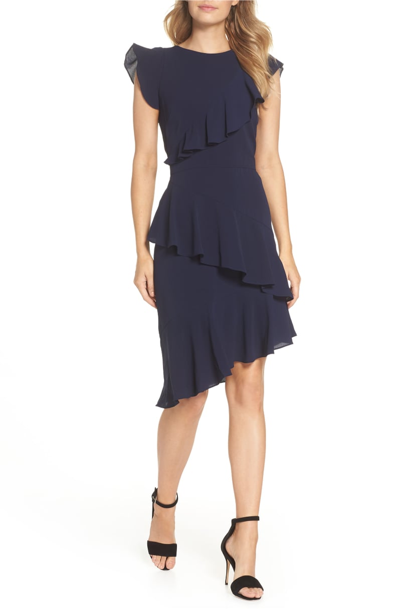 Maggy London Catalina Asymmetrical Ruffle Crepe Dress