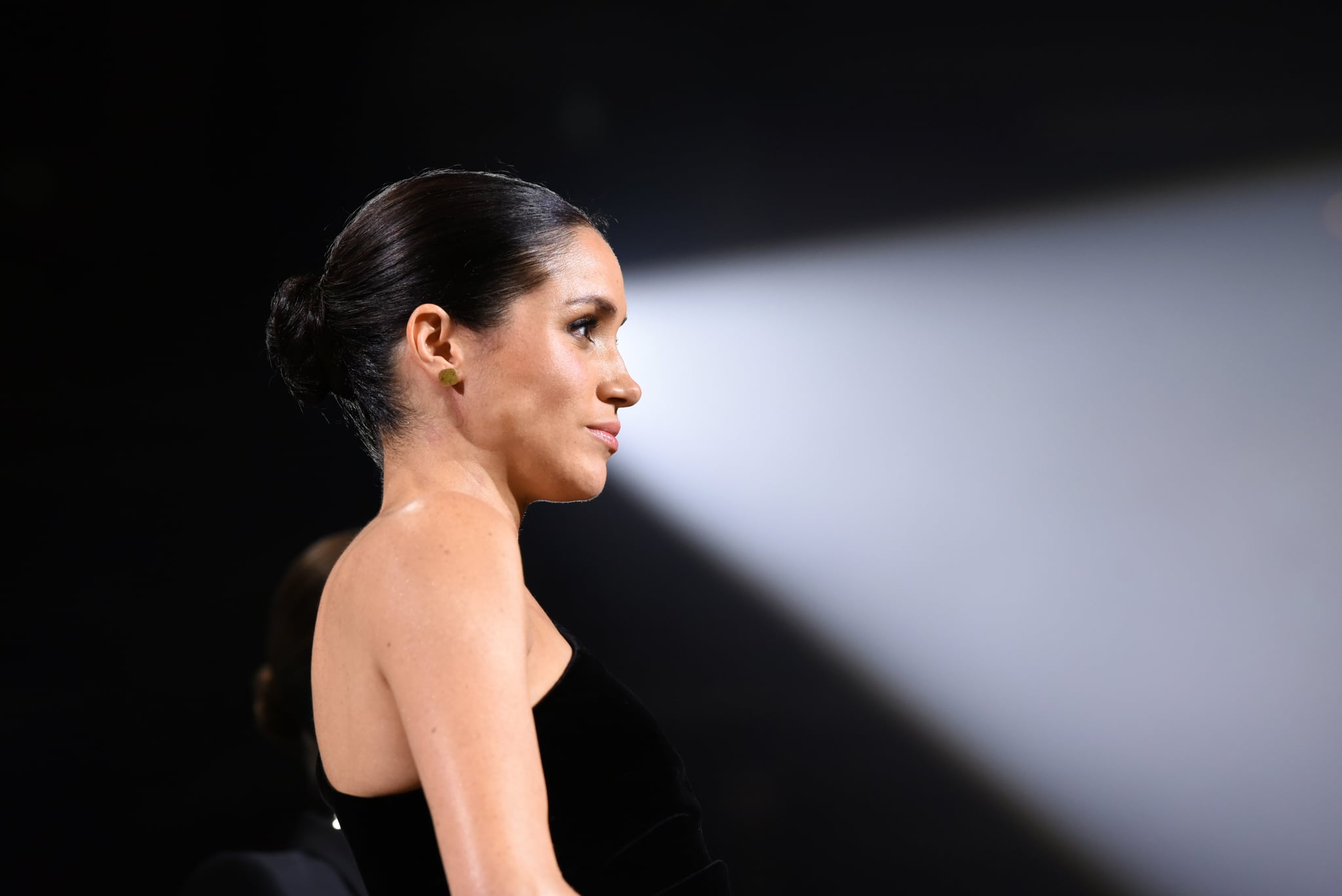 LONDON, ENGLAND - DECEMBER 10:  Meghan, Duchess of Sussex on stage during The Fashion Awards 2018 In Partnership With Swarovski at Royal Albert Hall on December 10, 2018 in London, England.  (Photo by Joe Maher/BFC/Getty Images)