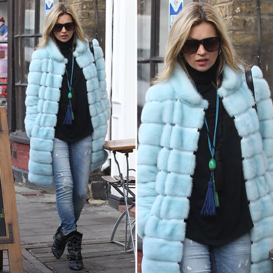 Kate Moss Wearing Light Blue Fur Coat Popsugar Fashion