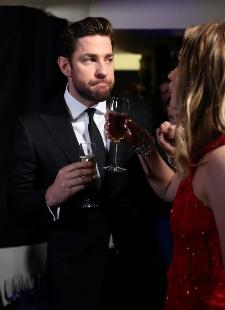 John Krasinski and his wife, Emily Blunt, drank Champagne behind the scenes.