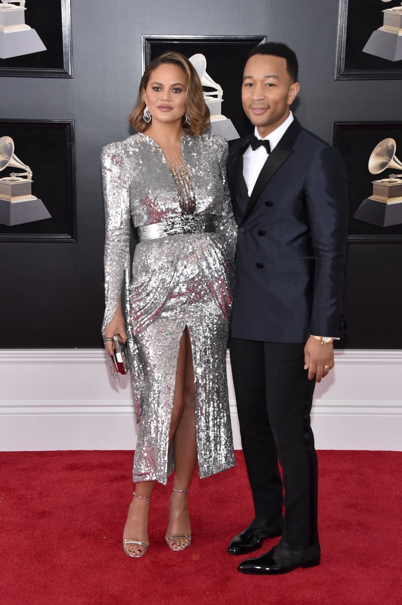 Chrissy Teigen Silver Dress at the Grammys 2018 POPSUGAR Fashion
