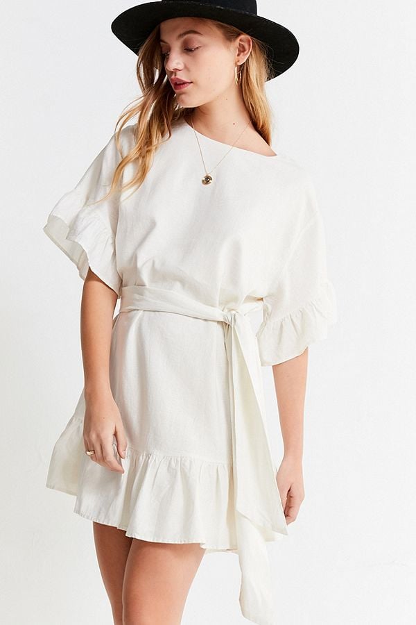 UO Suddenly Spring Linen Ruffle Tie Dress