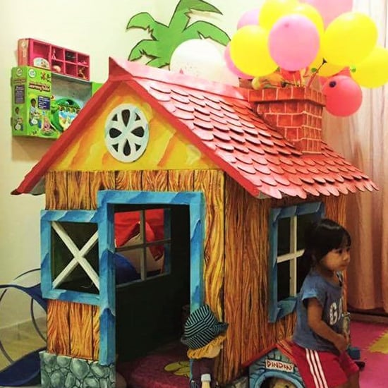 Grandfather Makes Cardboard Playhouse From Cardboard Boxes