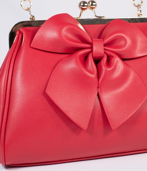 Unique Vintage Red Leatherette Bow Lockwood Handbag