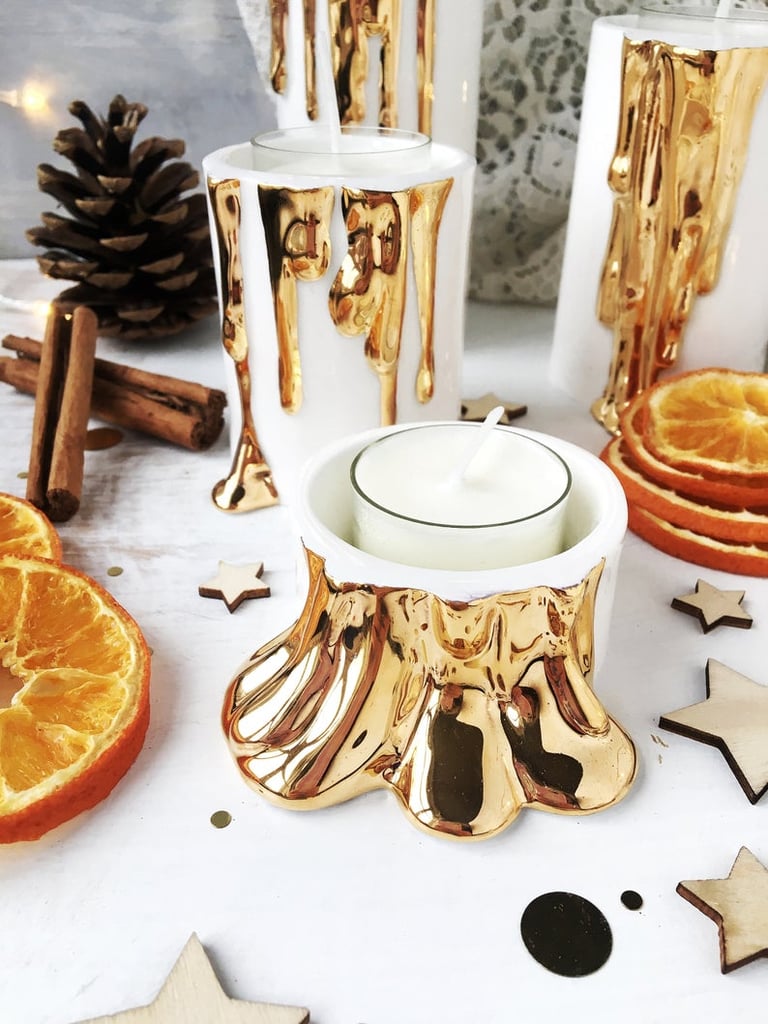 Modern White Candle Holders With Faux Dripping Wax These Boho Halloween Decorations Are