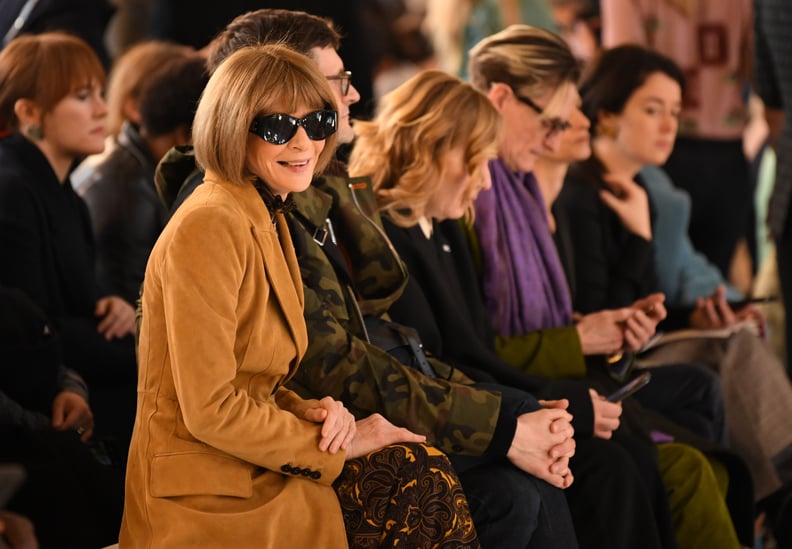 Vogue chief editor Anna Wintour takes her seat in the front row for the catwalk show by fashion house Victoria Beckham during their Autumn/Winter 2020 collection on the third day of London Fashion Week in London on February 16, 2020. (Photo by DANIEL LEAL