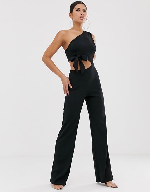 ASOS Design One Shoulder Cut Out Jumpsuit With Bow Detail and Wide Leg
