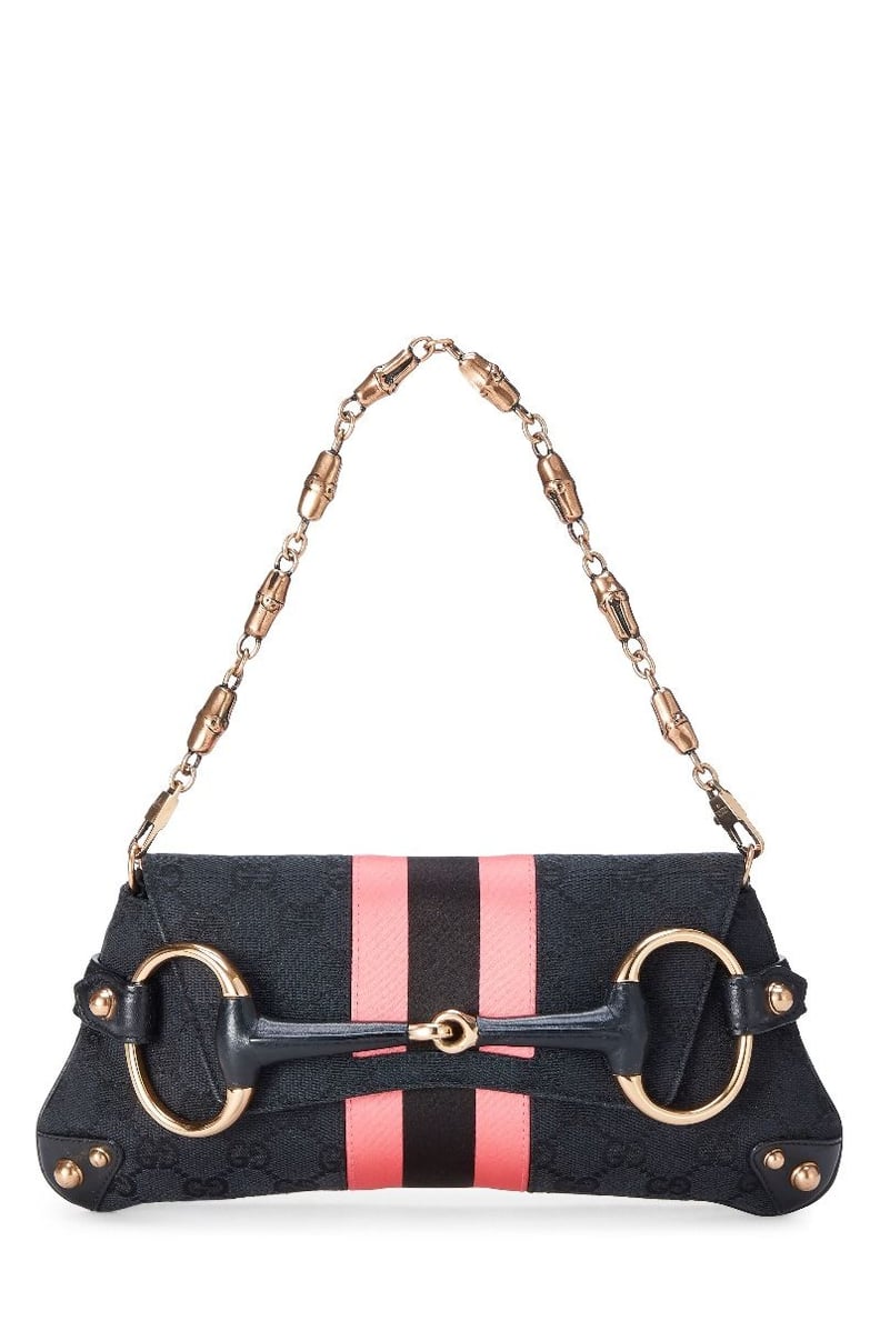 Gucci Black 'GG' Canvas Horsebit Clutch