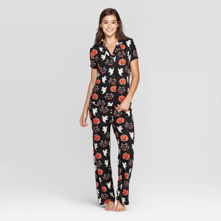 Target's Women's Halloween Print Notch Collar Pajama Set Target's Halloween Pajamas For Women