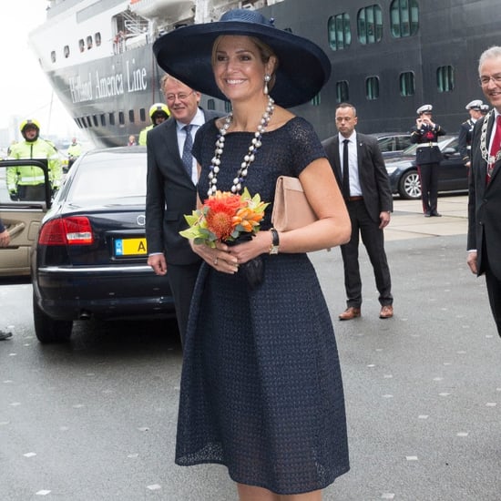 Queen Maxima's Navy Blue Eyelet Dress May 2016