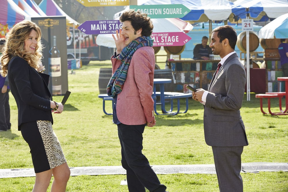 Mo Collins and Ben Schwartz show up as Joan Callomezzo and Jean-Ralphio, alongside Aziz Ansari as Tom.