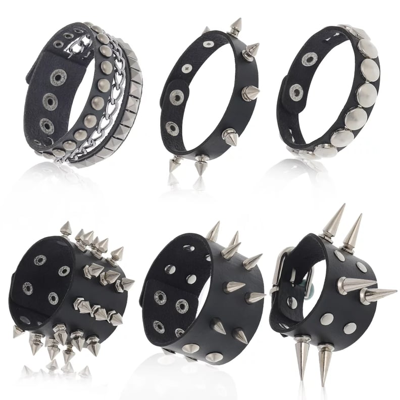 Qweryboo 6-Piece Punk Studded Bracelet Set