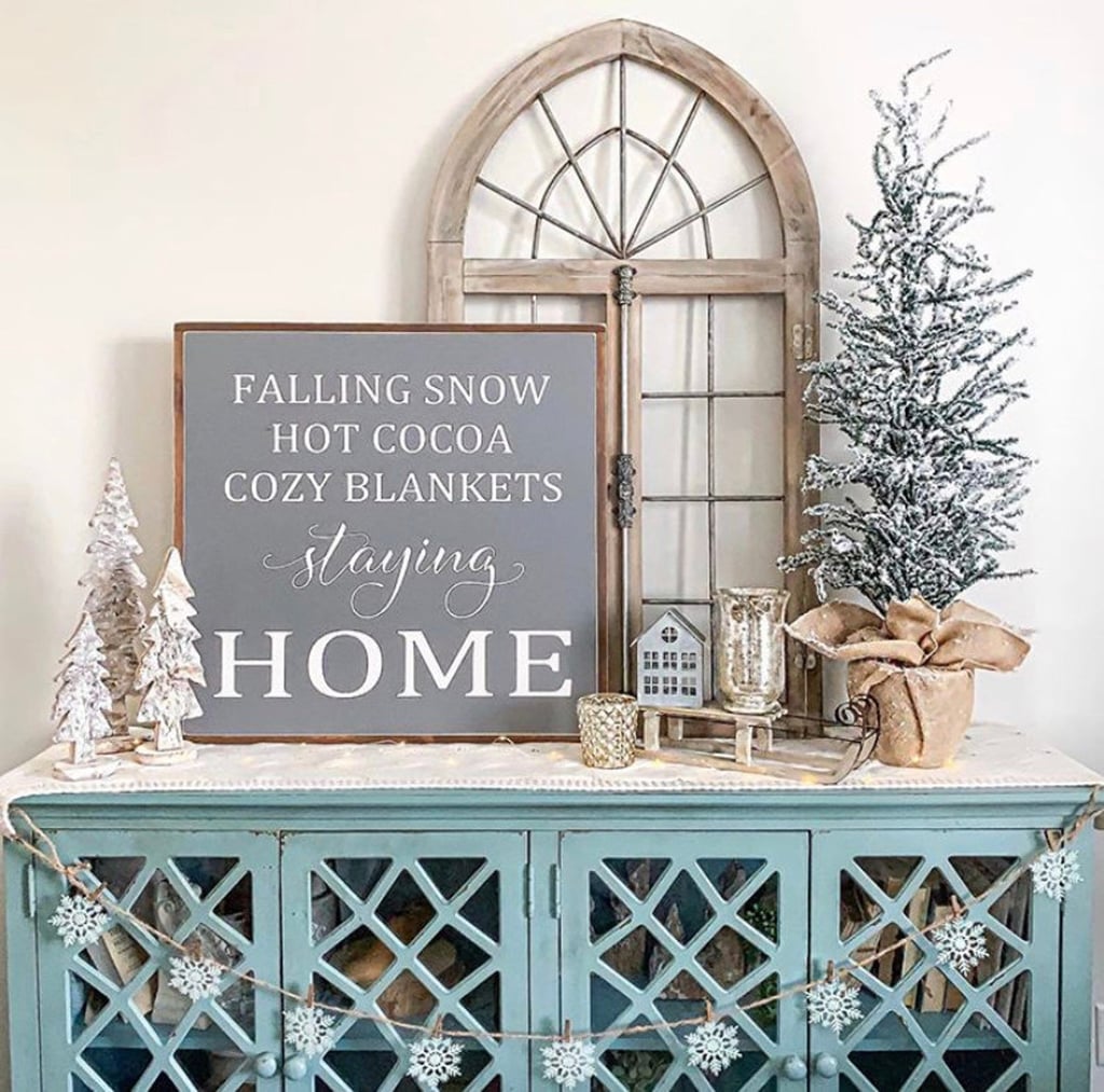 Falling Snow Hot Cocoa Cozy Blankets Staying Home Painted Wood Sign