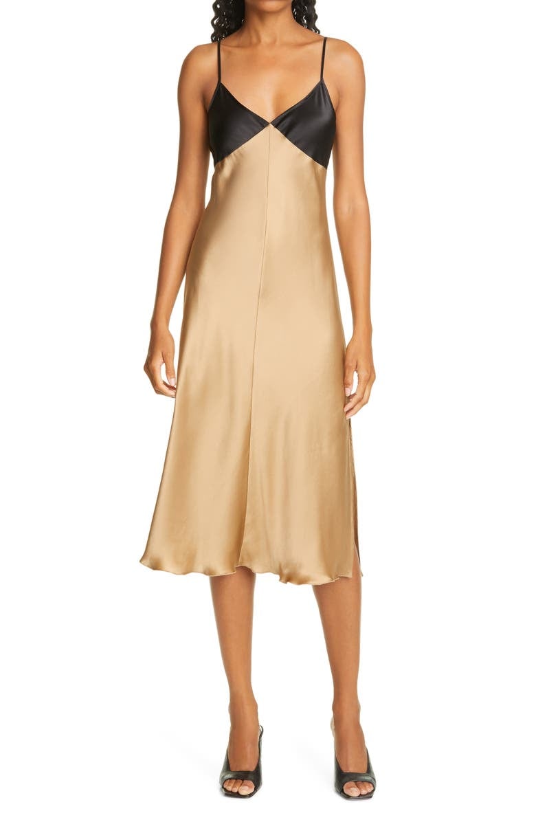 ATM Anthony Thomas Melillo Contrast Detail Silk Satin Slipdress