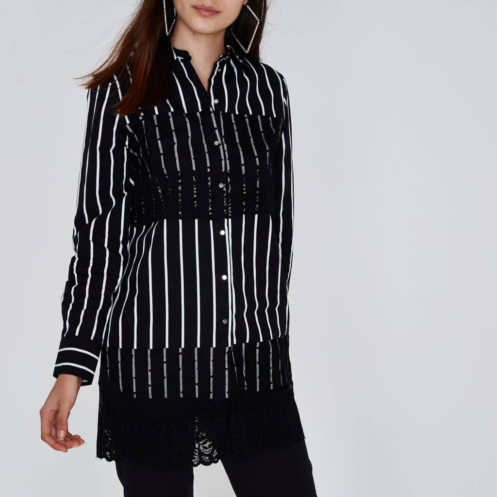 River Island Stripe Lace Panel Longline Shirt