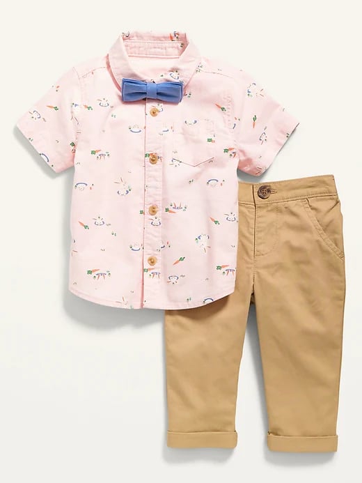 Old Navy Printed Oxford Shirt and Solid Twill Pants Set