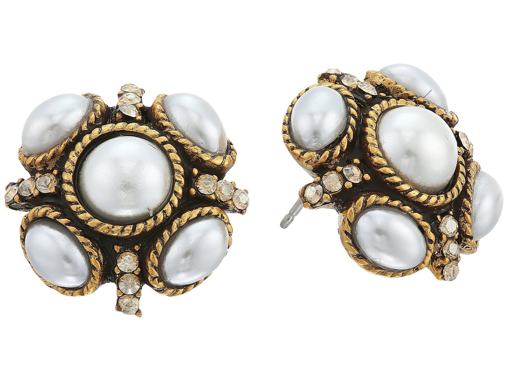 Oscar de la Renta Crystal & Faux Pearl Stud Earrings