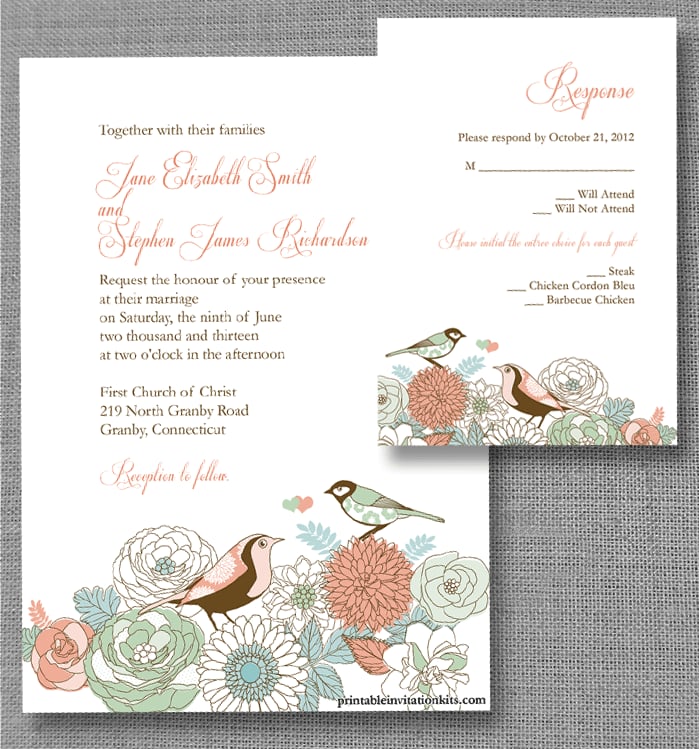 Vintage Birds Wedding Invitation
