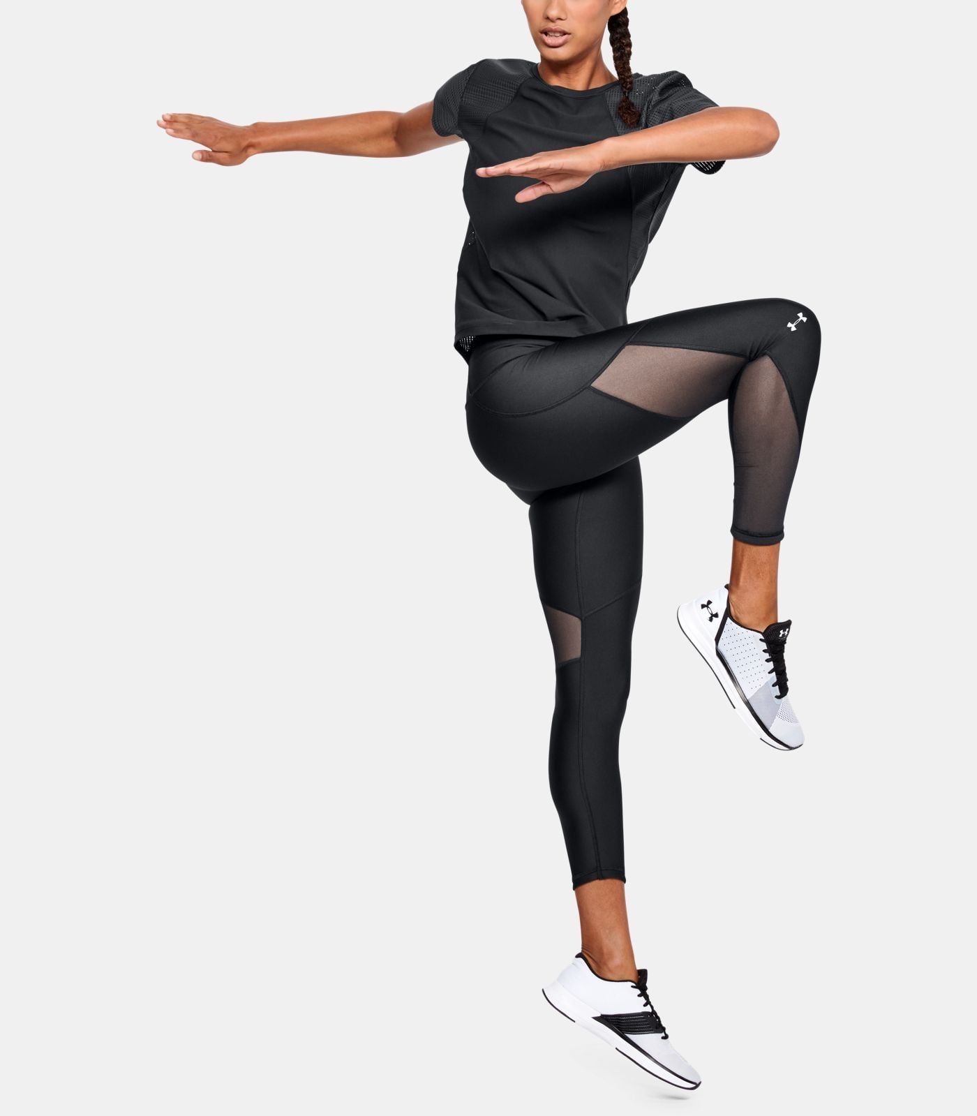 2) UNDER ARMOUR SHATTER COMPRESSION CAPRIS CROP BLACK LEGGINGS