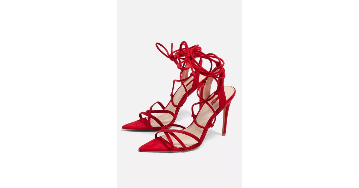 Topshop Royal Pointed Heels Hailey Baldwin S Red Lace Up Heels
