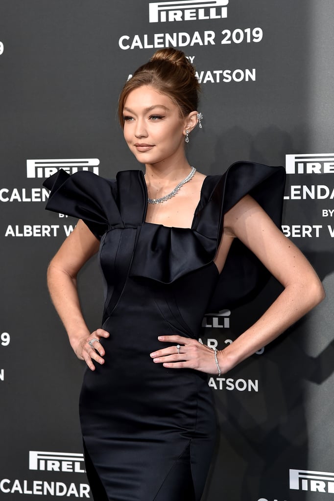 Gigi Hadid Black Zac Posen Dress at Pirelli Calendar Event