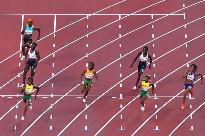 Runners on the Turn of the Women's 200m at the 2021 Olympics