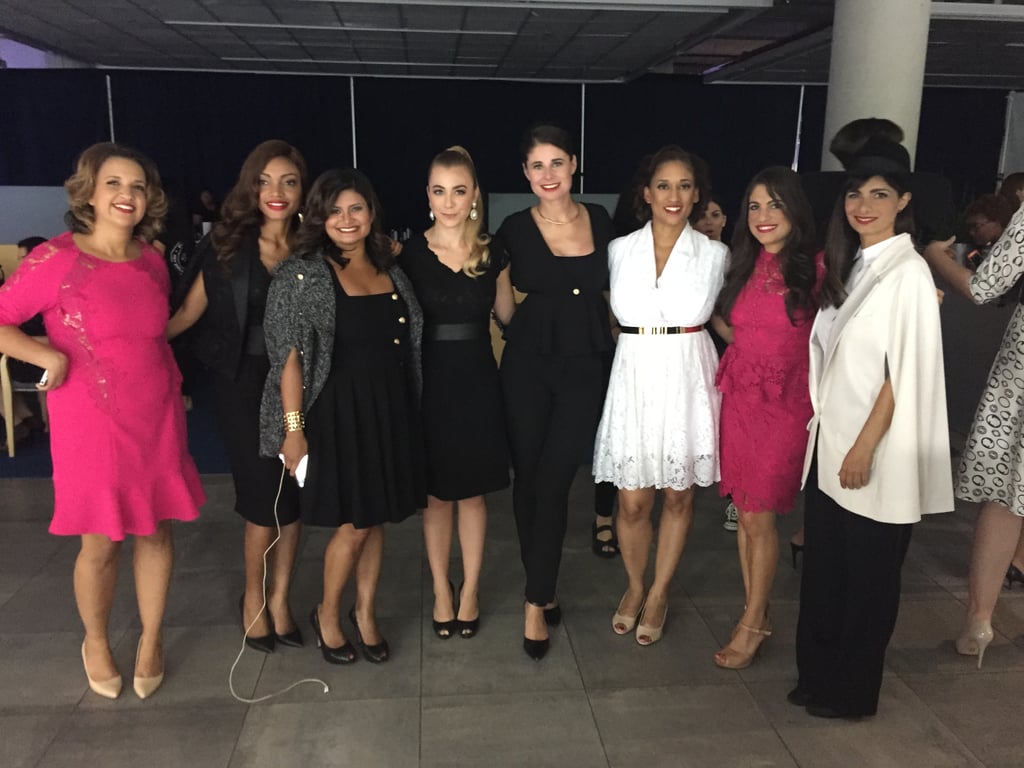 Once we had our faces on, we did two run-throughs, during which we lined up in order and executed the entire runway with music. After the first round, I snuck out to watch the other women. Perhaps it really hadn't hit me until that moment how monumental this all was — proving that real women of all body shapes, ethnicities, and ages could be fashion models  — but I was overwhelmed with emotion. Tears stung my eyes (thank god we hadn't applied my faux lashes yet). I felt incredibly proud to be a part of this influential group.
Before I knew it, the house was full, and the role models were backstage dancing to keep their energy up. Meryl Davis and I chatted about preperformance nerves. As a Dancing With the Stars champ and Olympic ice skater, she seemed like the obvious pick for advice. She told me a sports therapist explained that nerves are a good thing — they're your body's way of preparing for the performance. So I did my best to bottle my energy and use it as stage mojo.