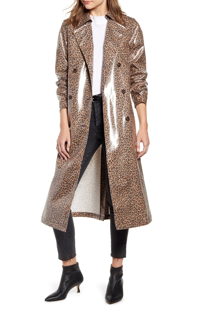 Something Navy Leopard Print Water Resistant Coated Trench Coat