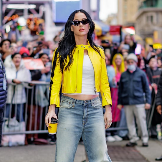 Katy Perry's Low-Rise Jeans and Yellow Moto Jacket in NYC